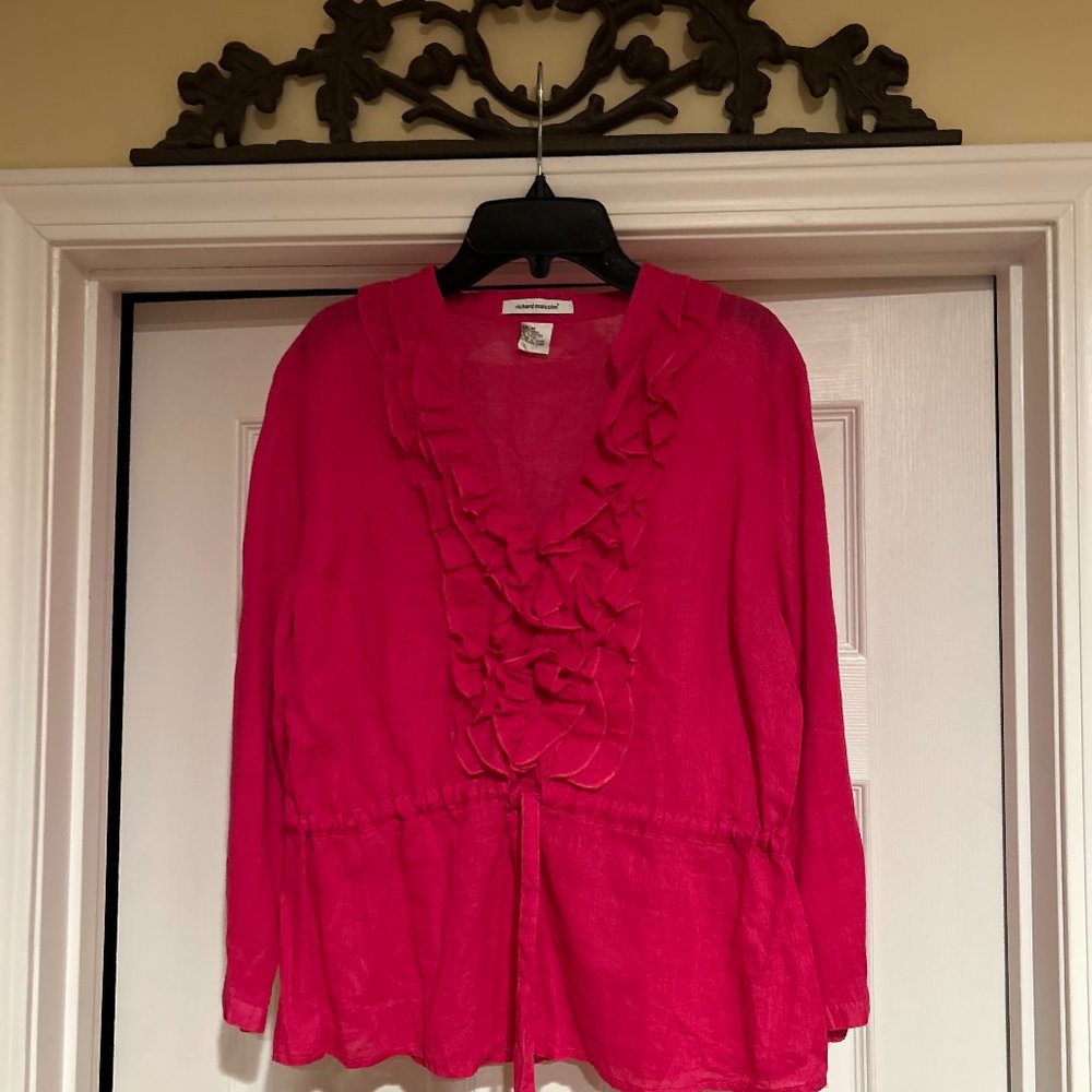 Richard Malcolm Size M Hot Pink Ruffled V-Neck Womans Top